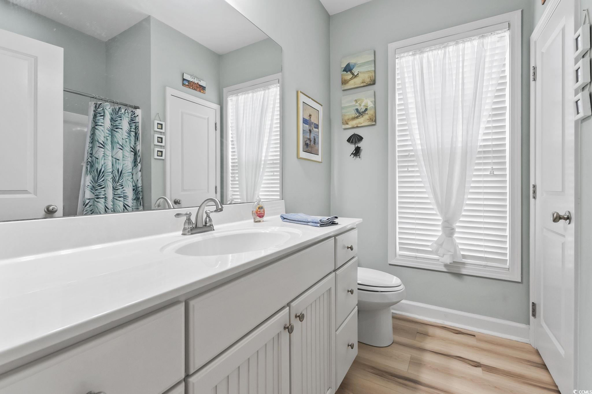 173 Foxpath Loop Myrtle Beach, SC 29588 - Photo 22 of 31 Bathroom with vanity, light wood-style floors, and a shower with curtain