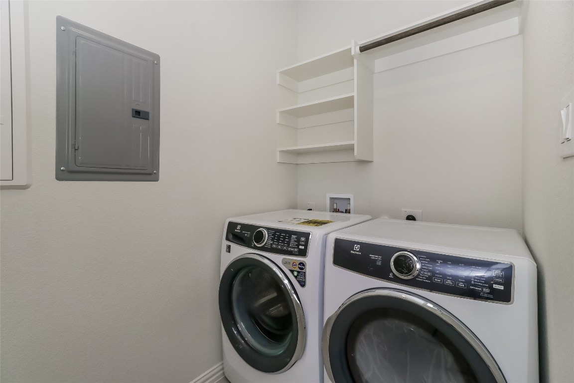 530 Ansley Court Taylor, TX 76574 - Photo 25 of 31 Laundry area with electric panel and independent washer and dryer