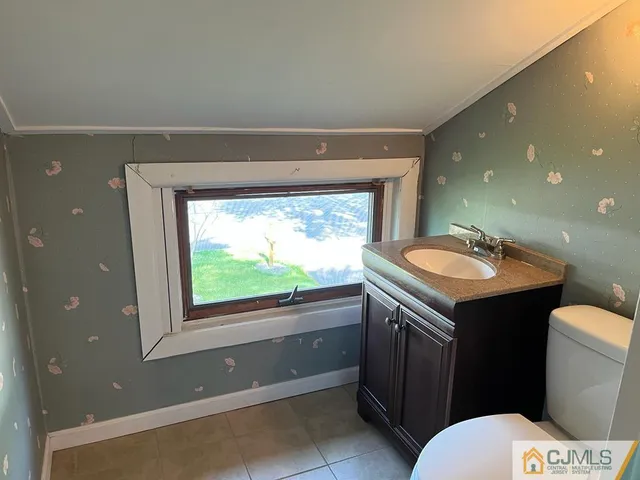 a bathroom with a sink a toilet and a mirror