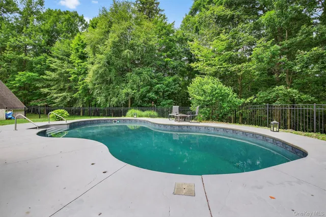 a view of a swimming pool with a yard