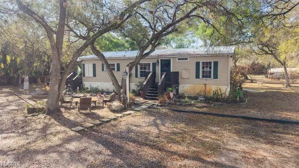 a view of a yard with a tree