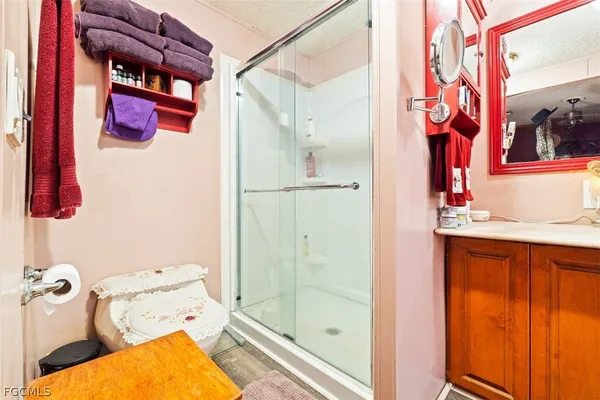 a bathroom with a sink and a shower