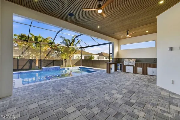 a view of a hall with an outdoor space