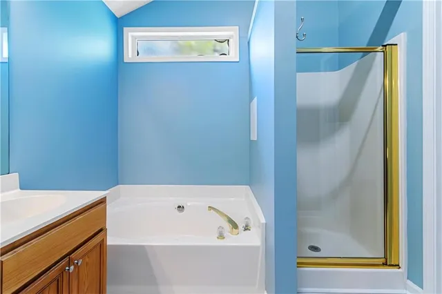 a bathroom with a bathtub