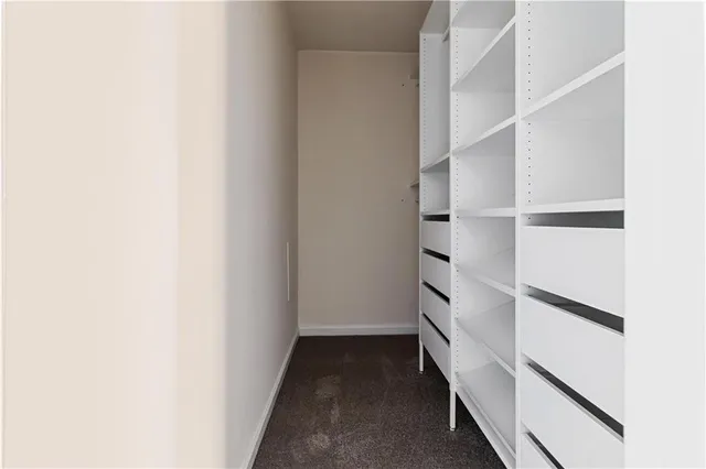 a view of walk in closet with empty racks