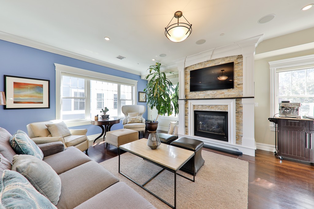 161 Tudor Street, Unit 4 Boston, MA 02127 - Photo 3 of 28 a living room with furniture a flat screen tv and a fireplace