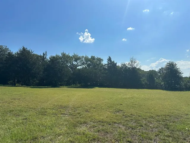 a view of a swimming pool and trees in the background