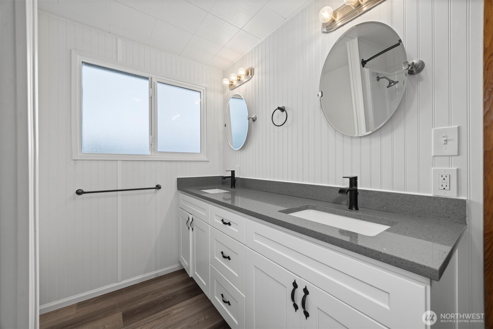 21275 Lafayette Road Sedro-Woolley, WA 98284 - Photo 19 of 40 a bathroom with a granite countertop double vanity sink and mirror