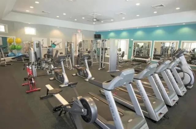 a view of a room with gym equipment