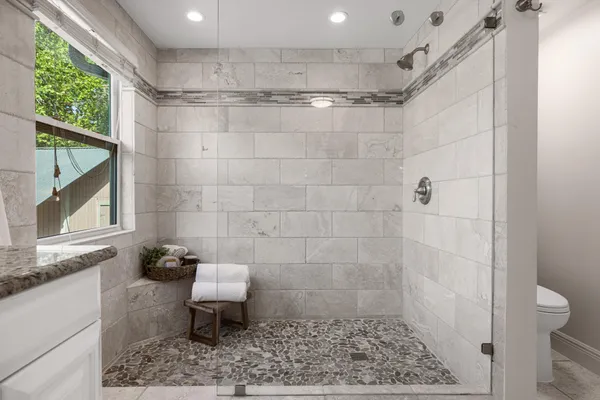 a bathroom with a shower