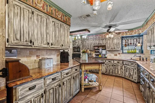 a kitchen with lots of counter top space