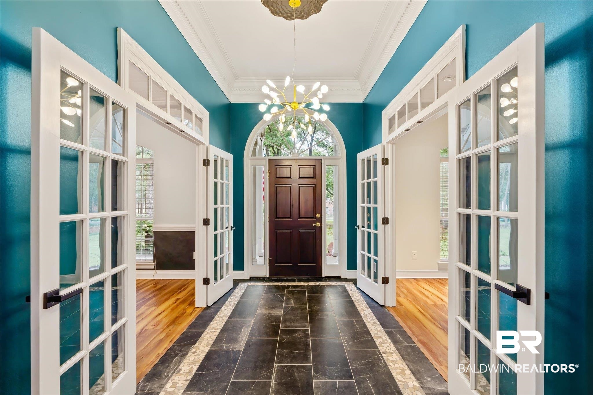 3600 Russells Lane Mobile, AL 36619 - Photo 2 of 43 Entrance foyer with a notable chandelier, dark hardwood / wood-style floors, and french doors