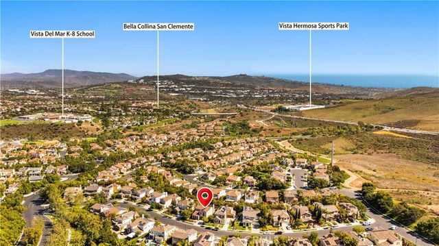 an aerial view of a swimming pool