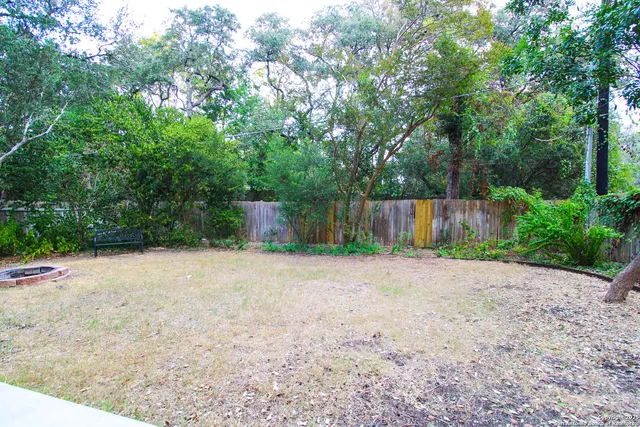 a wooden bench with view of trees