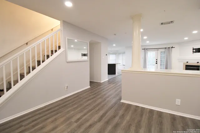 a view of kitchen with wooden floor