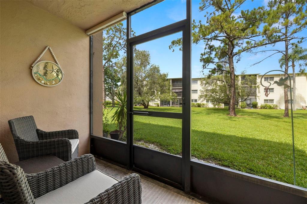 1370 Heather Ridge Boulevard, Unit 105 Dunedin, FL 34698 - Photo 21 of 56 a view of a two chairs in the balcony