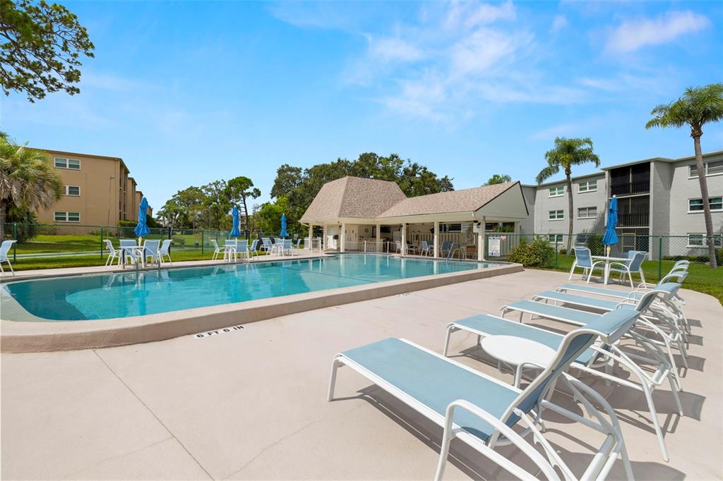 1370 Heather Ridge Boulevard, Unit 105 Dunedin, FL 34698 - Photo 29 of 56 an aerial view of a house with a swimming pool