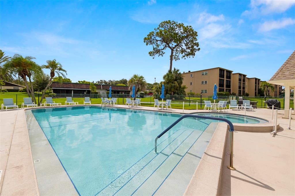 1370 Heather Ridge Boulevard, Unit 105 Dunedin, FL 34698 - Photo 31 of 56 a view of swimming pool with a garden and seating area