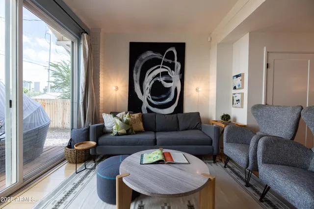 a view of a roof deck with couches