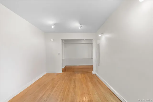 a view of a room with wooden floor and closet