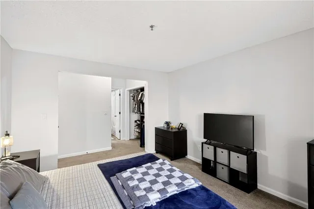 a bedroom with a bed and a television