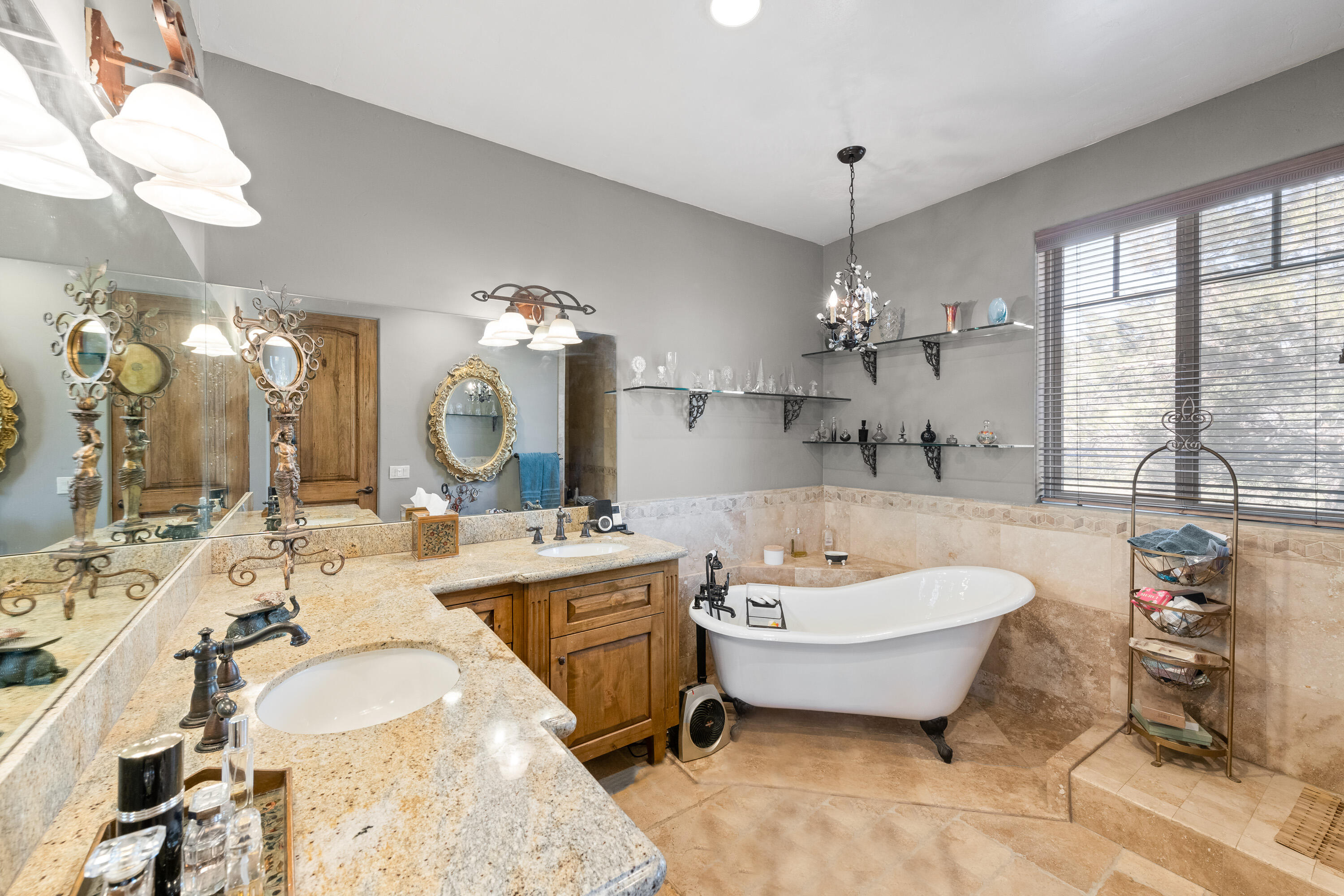 59985 Hop Patch Spring Road Mountain Center, CA 92561 - Photo 20 of 63 a spacious bathroom with a double vanity sink mirror and bathtub