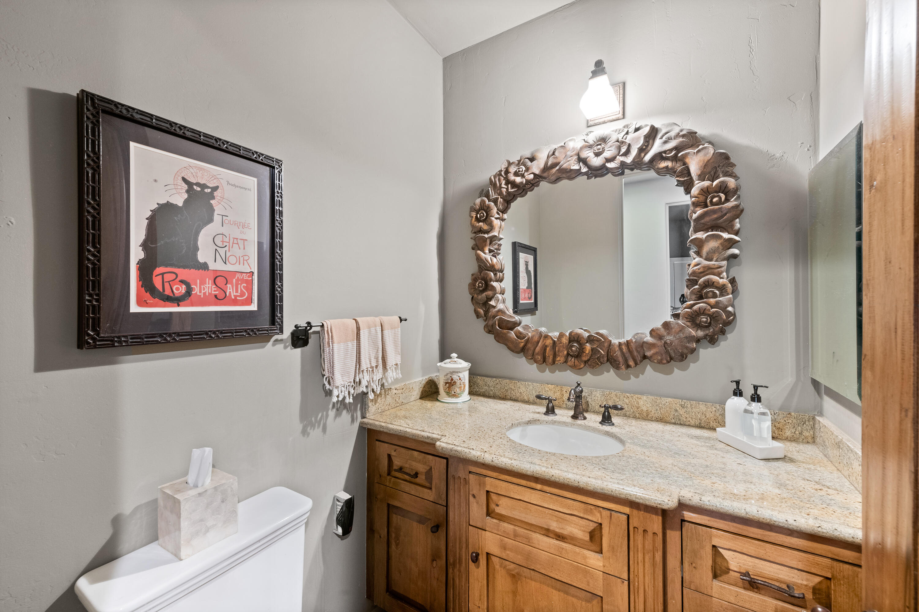 59985 Hop Patch Spring Road Mountain Center, CA 92561 - Photo 30 of 63 a bathroom with a sink vanity and a mirror