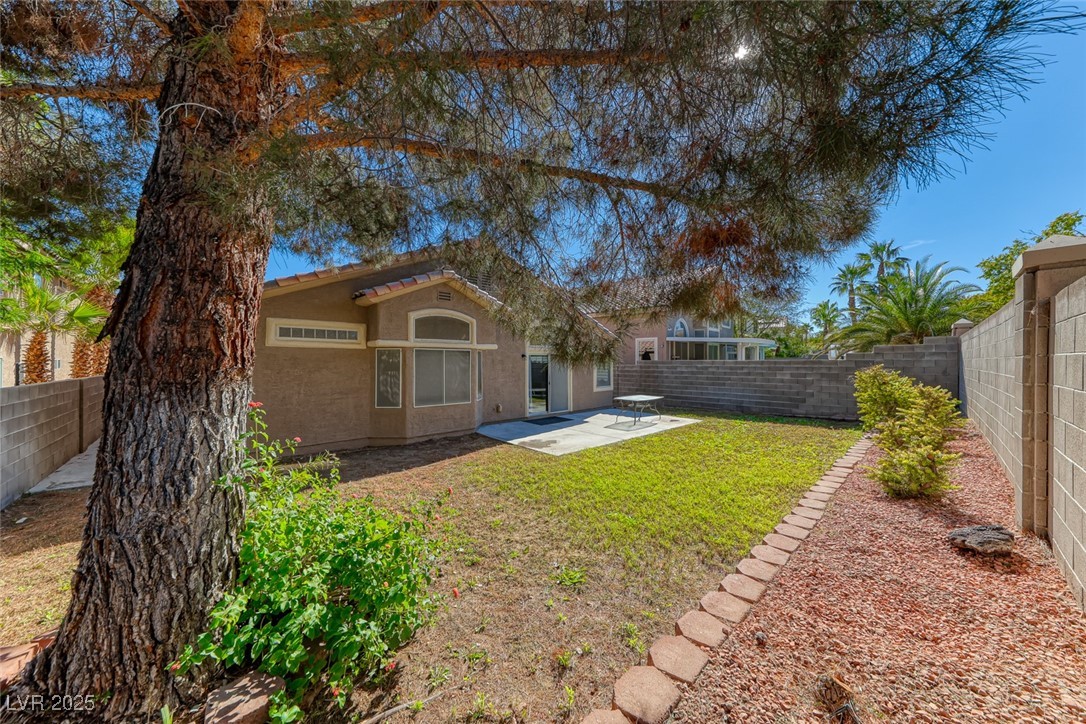 2401 Flower Spring Street Las Vegas, NV 89134 - Photo 38 of 42 Rear view of house with a patio area, a fenced backyard, and stucco siding