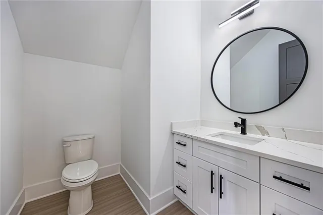 a bathroom with a toilet a sink and mirror