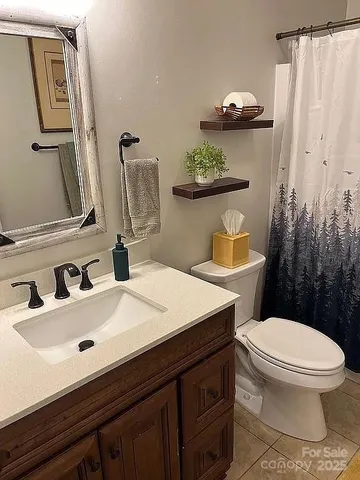 a bathroom with a sink mirror vanity and toilet