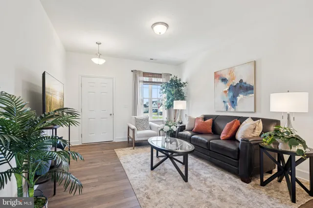 a living room with furniture potted plant and a window