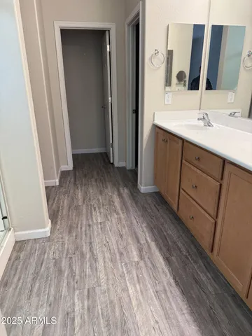 a bathroom with a sink and mirror