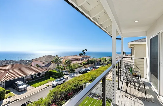 a balcony with a rug