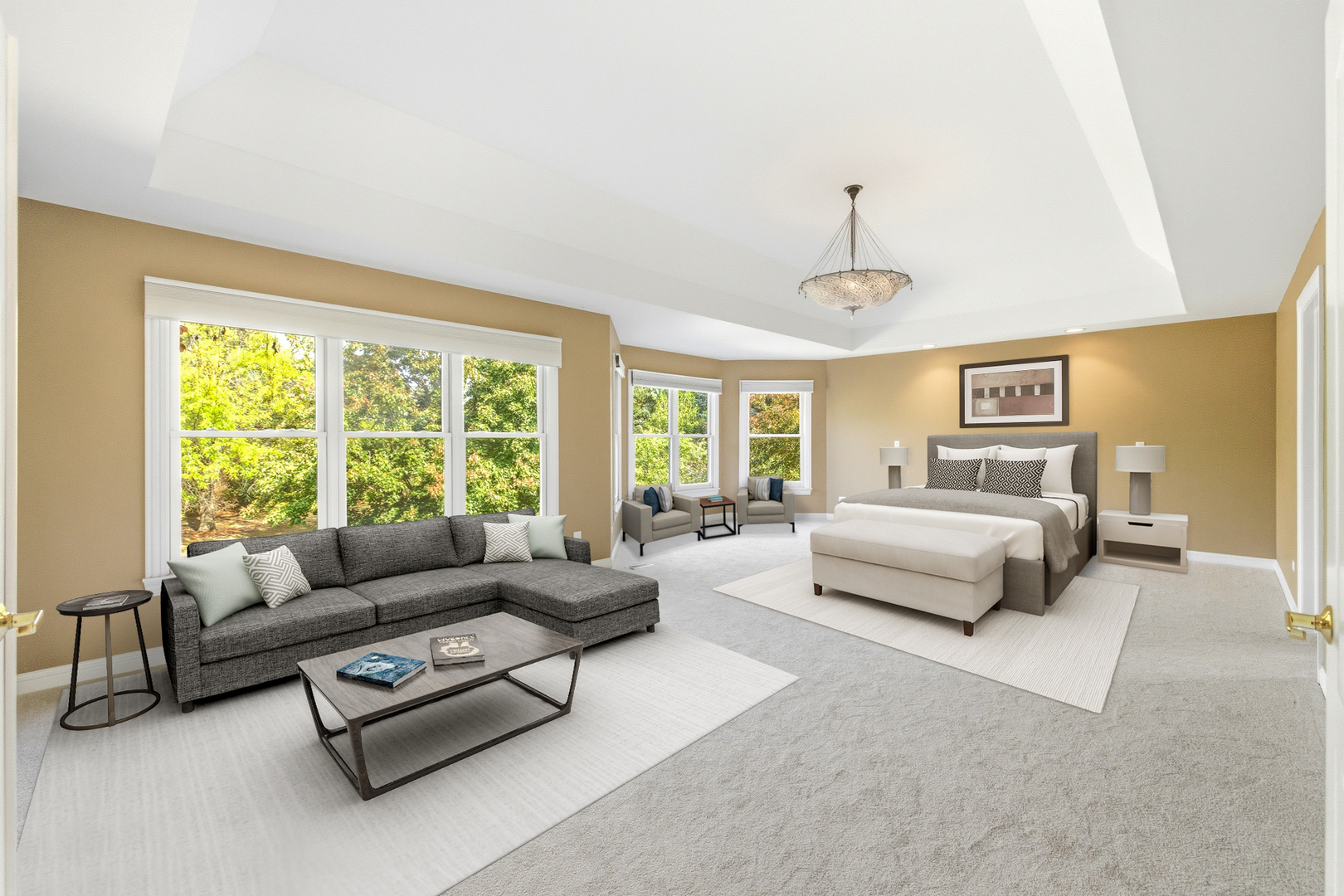 37-w004 Ridgewood Drive St. Charles, IL 60175 - Photo 21 of 44 a bedroom with a bed a couch and a chandelier