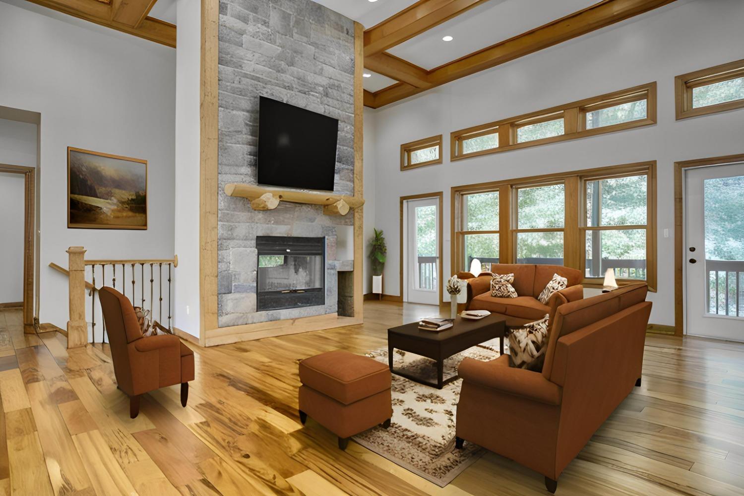 8468 Old Oak Drive Demotte, IN 46310 - Photo 2 of 35 a living room with fireplace furniture and a flat screen tv