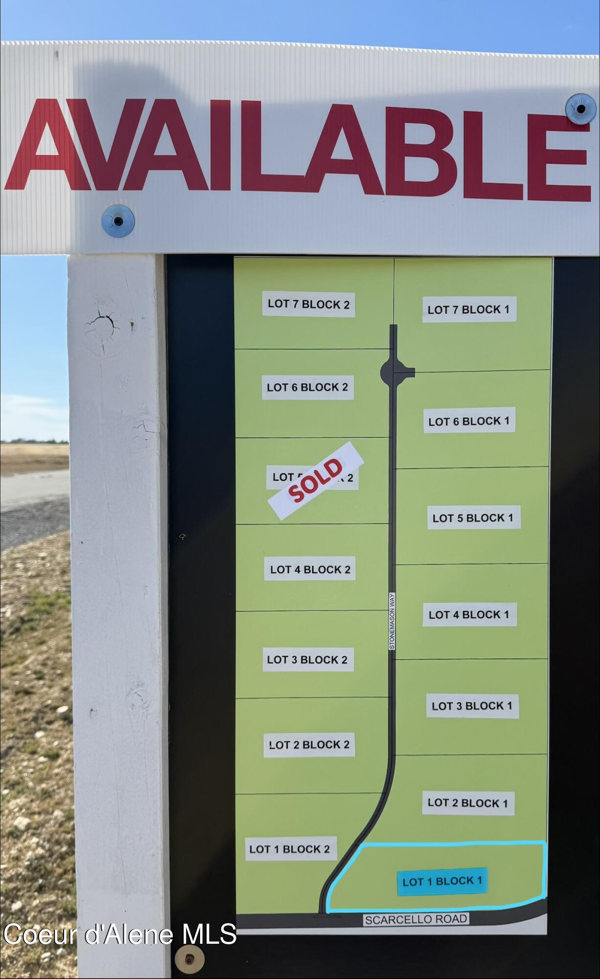 Nka North Stonemason Way, Unit 1 Rathdrum, ID 83858 - Photo 6 of 6 Lot map, Lot 1 Block 1 is highlighted