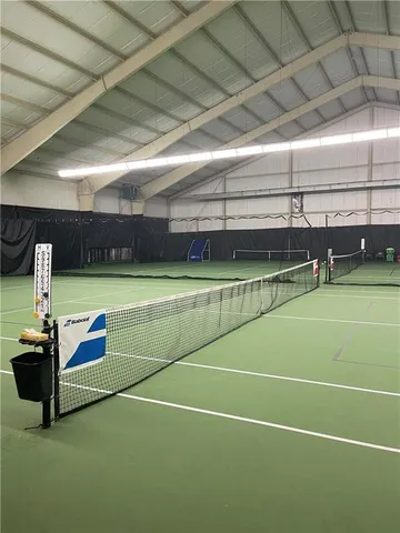 a view of a lake in middle of the town