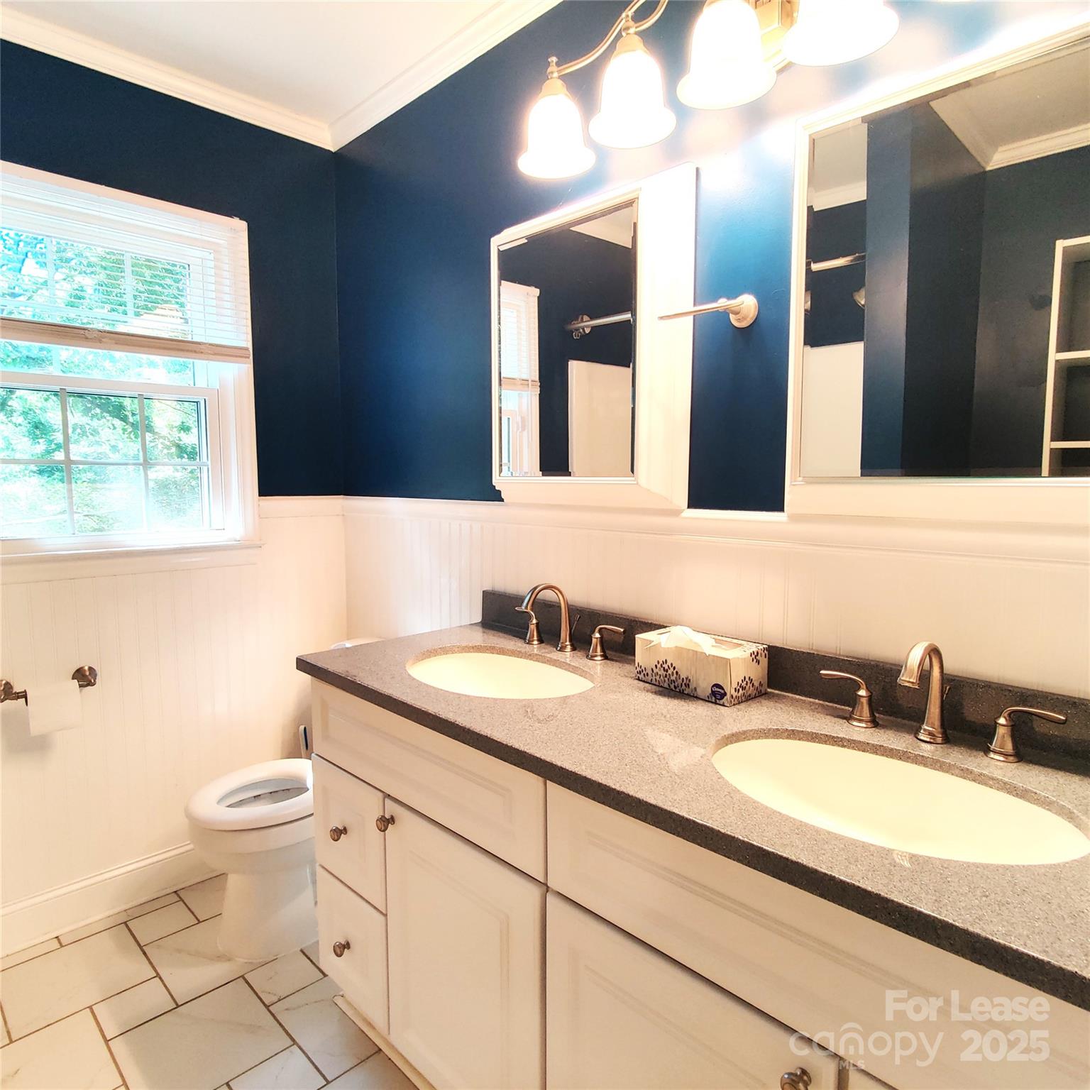 8644 Kirchenbaum Drive Charlotte, NC 28210 - Photo 19 of 28 a bathroom with a granite countertop sink mirror and a toilet