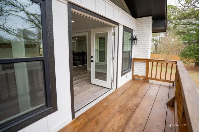 a view of wooden balcony