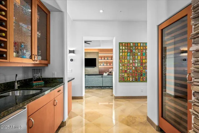 a bed room with a bed and a lamp