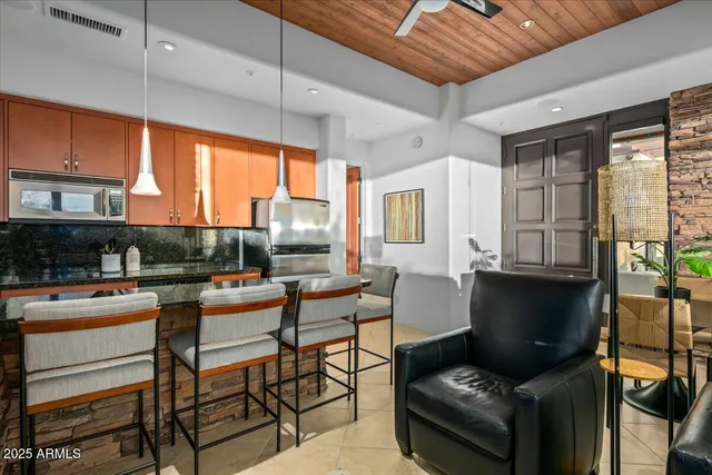 an aerial view of a house with a garden view