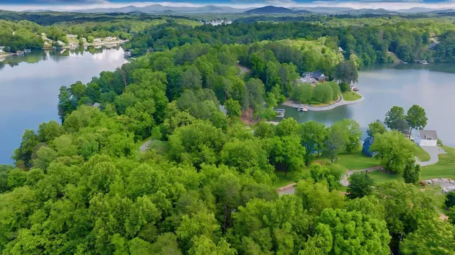 an aerial view of a houses with a lake view