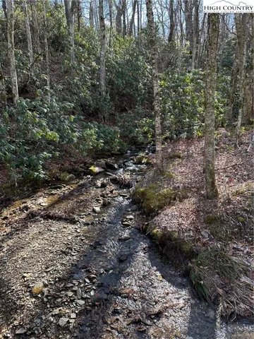 a view of a yard with snow on the road