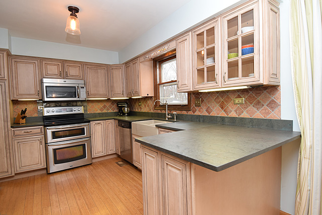 N040 Pierce Avenue Wheaton, IL 60187 - Photo 6 of 20 a kitchen with stainless steel appliances granite countertop a sink a stove and a microwave