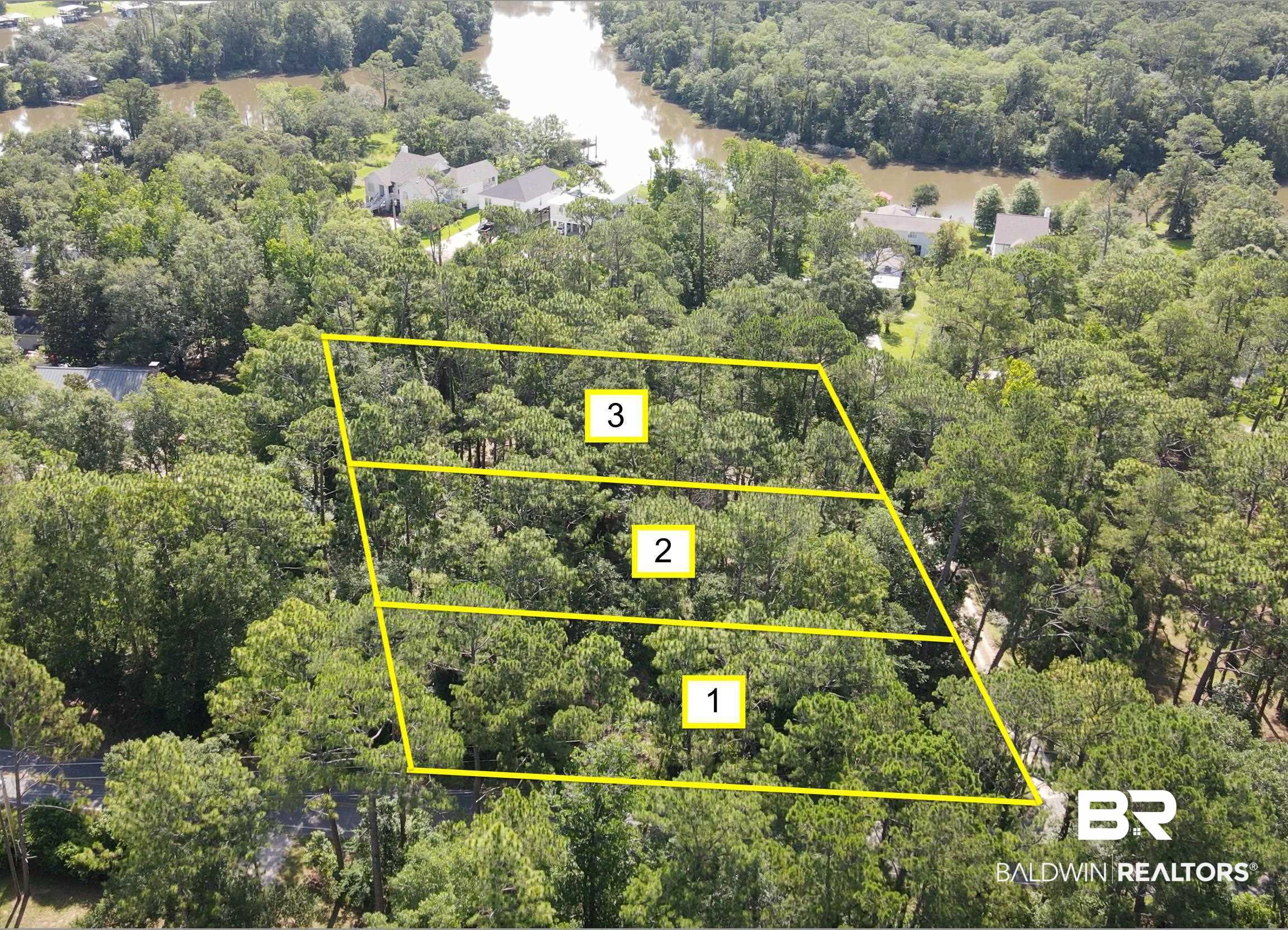 0 Ferry Road Fairhope, AL 36532 - Photo 6 of 7 Aerial view of property and surrounding area featuring property parcel outlined