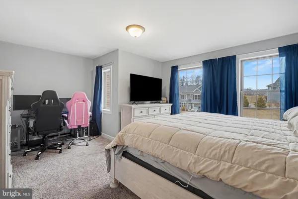 a bedroom with a bed and tv