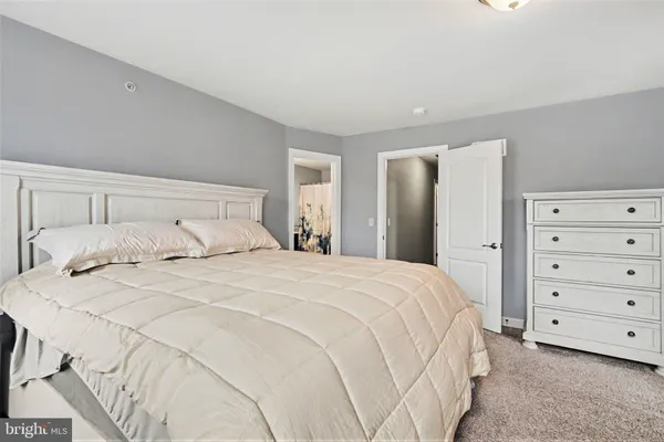 a bedroom with a bed and a dresser