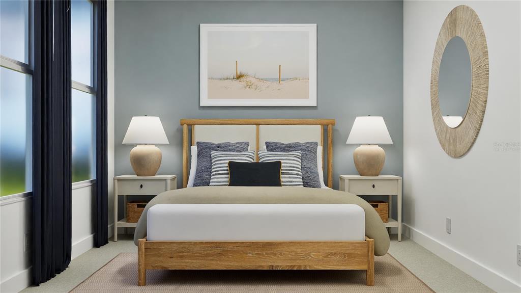 5513 Morant Bay Path Kissimmee, FL 34758 - Photo 11 of 32 a bedroom with a bed a mirror and a lamp on dresser