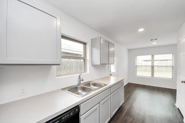 a kitchen with a sink a window and appliances