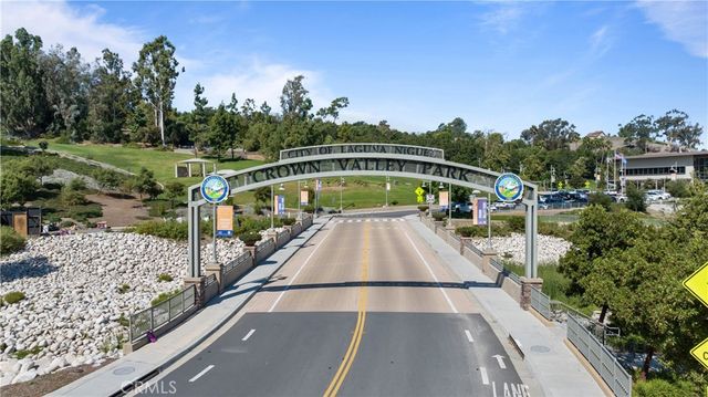 an aerial view of a house with a garden